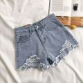 Korean Denim Shorts Women Summer Fashion Casual High Waist Ripped Jeans Pocket Tassel Y2K Hot Pants Streetwear Blue Trousers.