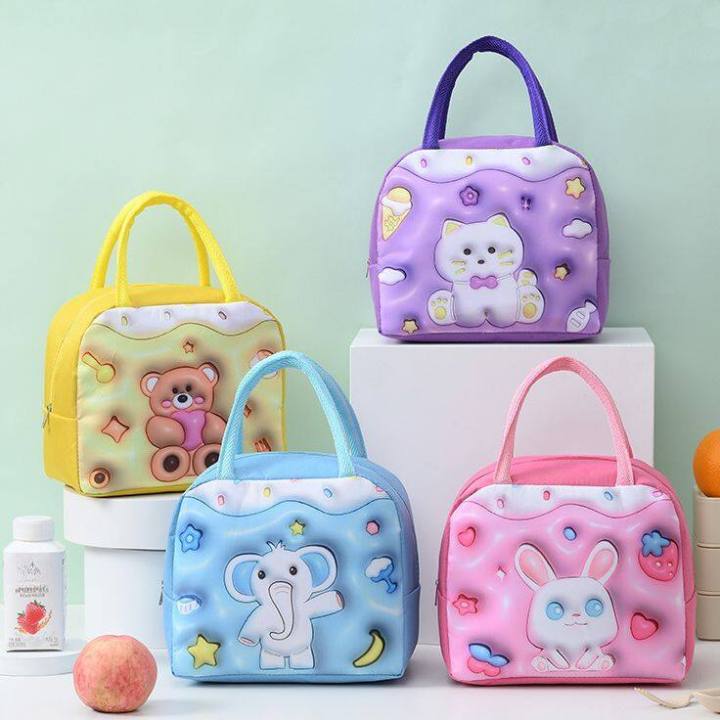 3D Cartoon Lunch Bag Insulated Thermal  New Edition for Girls Kids Picnic Milk Bottle Bento Bag