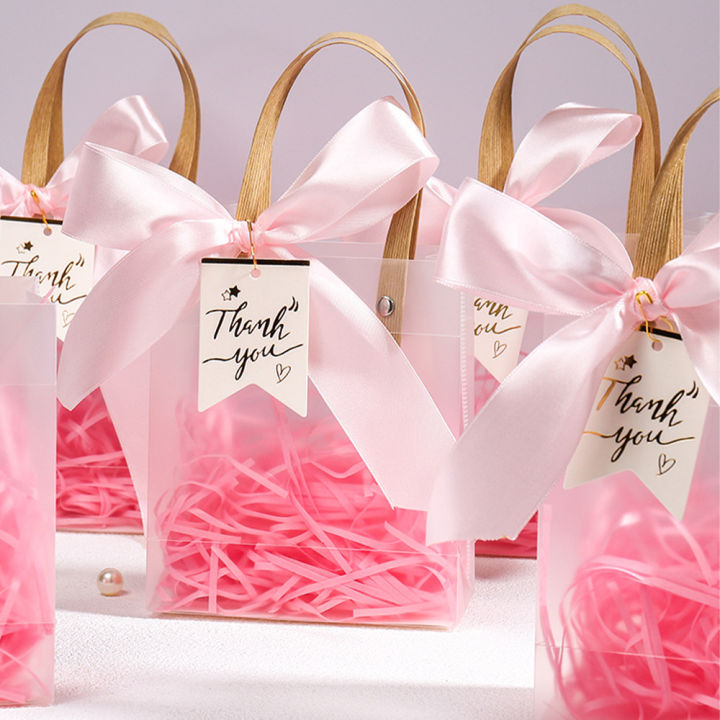10pcs Clear PVC Gift Bags with Pink Ribbon Plastic Tote Bag Gift Wrap Bag for Wrapping Holiday Gifts  Shopping Birthday Supplies