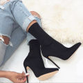 Women 7.5cm 10cm High Heels Silk Sock Boots Green Low Heels Short Ankle Boots Lady Stripper Winter Pointed Toe Satin  Shoes. 