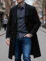 Men's Double-Breasted Woolen Jacket: Thickened Lined Coat for Winter Chill Protection - Solid Color, New Style. 
