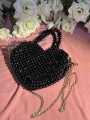 HANDMADE Black Heart Crystal Beaded Bag. 