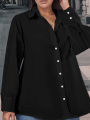 Plus Size Women's Crop Top Shirt Elegant Women's Tie-Front Long-Sleeved Shirt Solid Colour Suitable for Autumn.