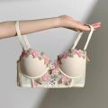 MOYISU Victorian Underwear Set - Delicate Cream Bralette with Floral Stitch, Retro Sweetheart Neckline for Petite Bust Elegance. 