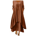 Cotton Women'S Casual Fashion Loose Long Dress With Button Solid Color Dresses. 