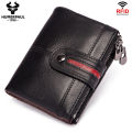 HUMERPAUL 100% Genuine Leather Mens Casual Wallet RFID Blocking Credit Card Holder with Zipper Coin Pocket Short Male Clutch Bag. 