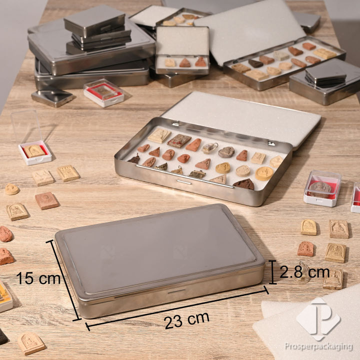 Stainless steel box, jewelry storage box, or can be used to store various items as needed (ST), inside there are 2 pieces of sponge, size 23x15 cm (sold separately)