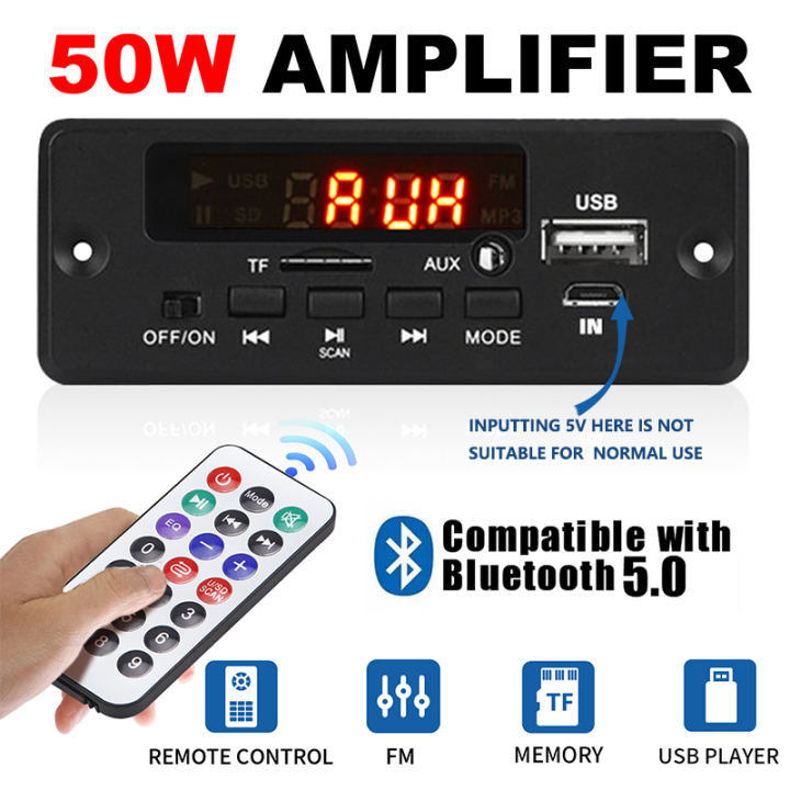 50W Amplifier 12V MP3 Decoder Board 25W 5V 18V Bluetooth 5.0 USB TF FM Radio Module For Speaker With Handsfree Voice Record