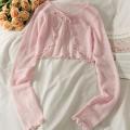 Summer Women Thin Sunscreen Cardigan Lace-up Knitwear Tops Female Korean Style Lantern Sleeve Short Coat Casual Sun Protected. 