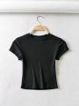 Summer Sexy Women O-neck Short-sleeve T-shirt Slim Elastic Skinny Crop Tops. 