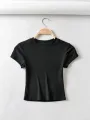 Summer Sexy Women O-neck Short-sleeve T-shirt Slim Elastic Skinny Crop Tops. 