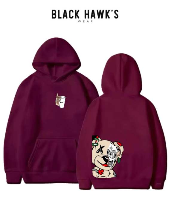BLACK HAWK’S WEAR NEW TRENDY WINTER COLLECTION PREMIUM QUALITY FRONT BACK CUP AND BEAR PRINTED HOODIES FOR MENS ANS BOYS
