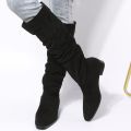New Solid Color Comfortable Fashion Knee-high Fashion Boots Round Head Square Heels Increase Large Size Winter High Boots. 