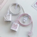 3D Pink Bow Cable Charger Protector Cover For IPhone IPad 18W 20W Original Charger 2024 New Data Line Spiral Winder Protective. 