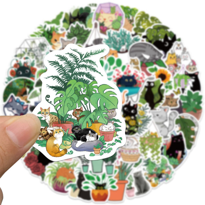50%20PCS%20Cat%20and%20Plant%20Stickers%20for%20Water%20Bottles,Cute%20Vinyl%20Waterproof%20Laptop%20Skateboard%20Stickers%20Aesthetic%20Computer%20Hydroflask%20-%20Image%203