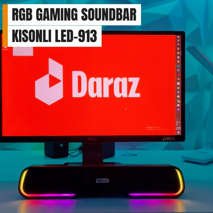 Soundbar With RGB Lighting KISONLI LED913 Gaming Design Bluetooth Sound Bar Speaker With AUX USB Speaker For PC Laptop Computer Gaming PC Sound Box