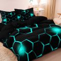 3pcs Geometric 3D Hexagonal Honeycomb Pattern Duvet Cover Set, Digital Print Colorful Polyester Bedding with Zipper Closure. 