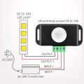 DC 12-24V PIR Motion Sensor Switch - Adjustable Delay Infrared Human Detection Ideal for LED Lights and Wardrobe Strip.