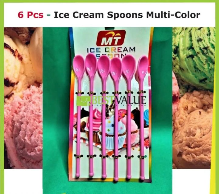 ice cream Spoons plastic long 6 pieces multiple colours available
