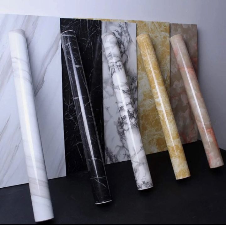 Waterproof Marble Self Adhesive Wallpaper Vinyl Film Wall Stickers Bathroom Kitchen Cupboard Room Decoration Sticky Paper Decal Home Decoration Anti-fouling Grease Kitchen