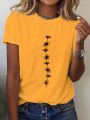 Plus Size Women'S Casual Sunflower Print T-Shirt Short Sleeve Crew Neck Top Perfect for Summer Casual Wear Sunflower Graphic Tee. 