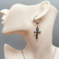 Egyptian Ankh Cross Drop Earrings Religious Key of Life Symbol Stainless Steel Hoop Earrings for Women Men.