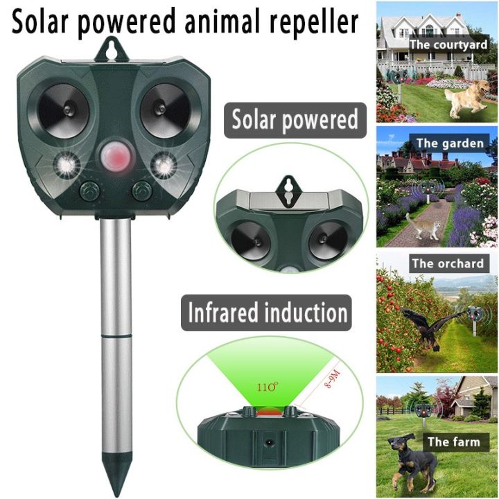 Ultrasonic Cat Repellent Dog Solar Rechargeable Animal Deterrent with PIR Motion Sensor Squirrel Scarer for Garden Pest Control