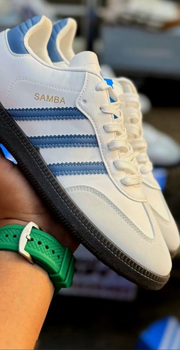 Adidas Samba OG Shoes: Classic White with Blue Stripes