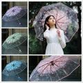 Manual Women's Transparent Clear Flowers Umbrella Anti-UV Sun Umbrella Cherry Blossom 3 Folding Umbrellas Rain Gear Parasol. 