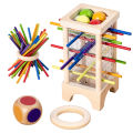 Wooden Stick Board Game Parent Child Interaction Montessori Wooden Toys, 4-sided Acrylic Cylinder Game, Stick Picking Game.