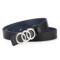 1pc New Women's Belt Fashion Silver Three Circle Buckle Belt Versatile Personalized PU Leather Belt Paired With Jeans Lady Belt.