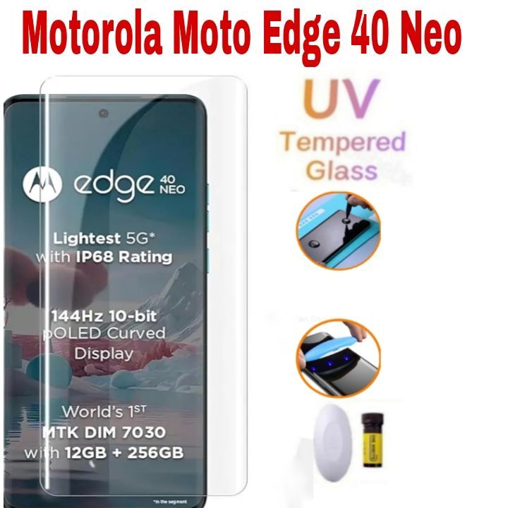 Motorola Moto Edge 40 Neo (A+ GRADE) Premium UV Tempered Glass Screen Protector Curved with Liquid Glue and UV Light -Transparent Clear