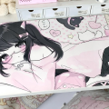 Cute Kitten Girl Pu Leather Mousepad Office Desk Mat Mouse Pad Computer Speed Type Carpet Mat Player Laptop Keyboard Cartoon.