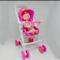 Barbie doll with pram stroller toy for Girls Pink and white Color movable wheel (Aizal Mall) Best Quality 100%. 