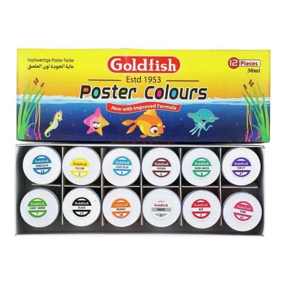 "Goldfish Poster Colours Set - 12 Big Size Colors for School Kids - Perfect for Poster Painting"