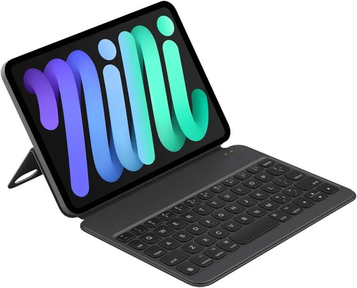 HOU iPad Mini 6 Ultra Slim Folio Type Case with Keyboard, Power Display, Switch Between Horizontal and Vertical Support iPad Mini 6th Generation
