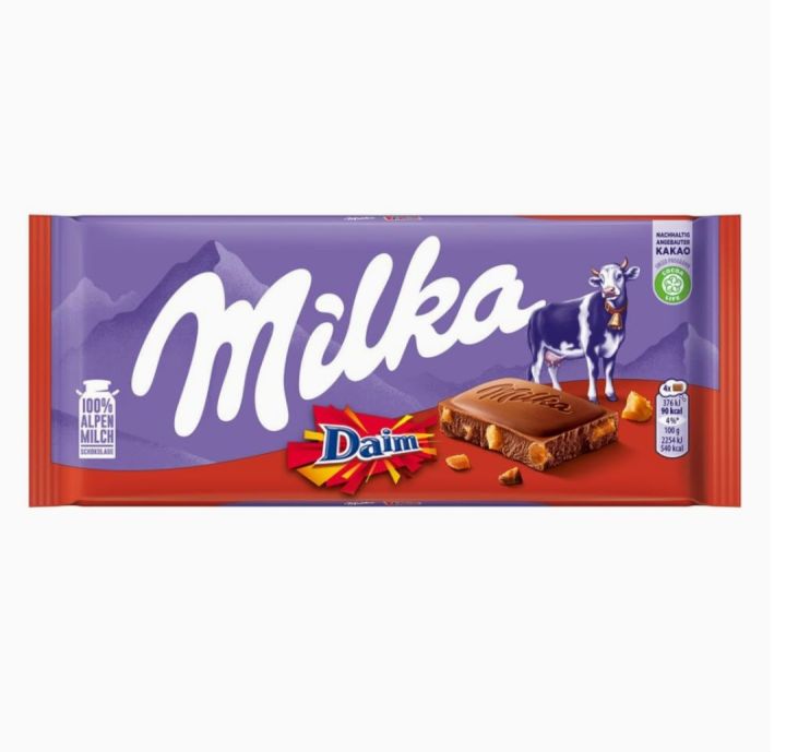 Milka Daim Chocolate Bar, 100 Gram (Pack of 1/3/5)