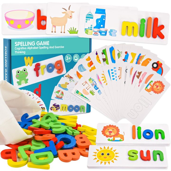 Kids Alphabet Wooden Spelling Game – Fun Educational Learning Cards & Letter Set