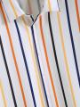 Men Striped Print Shirt Short Sleeve Turn Down Button Up Vacation Casual Shirt For Boyfriend Gift. 
