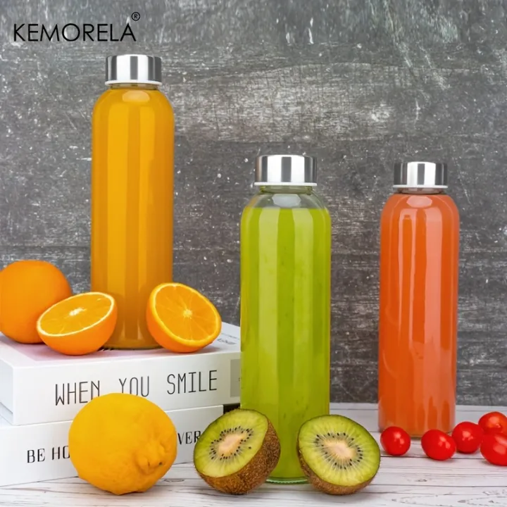 KEMORELA%203/4/6PCS%20Clear%20Glass%20Bottles%20with%20Lids%20530ML,%20Reusable%20Glass%20Water%20Bottles%20with%20Stainless%20Steel%20Cap%20for%20Juice%20Milk%20Tea%20-%20Image%204