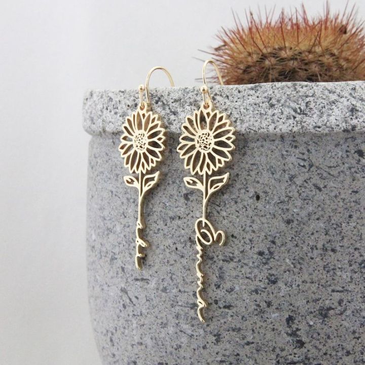 Birth Flower Custom Name Earrings
