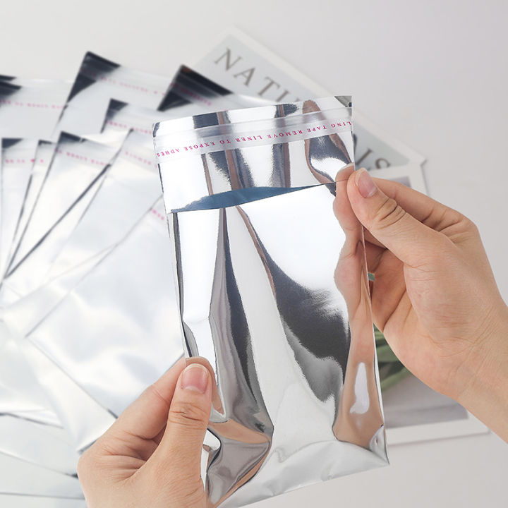 100pcs Smooth Silver Aluminium Foil Self-Adhesive Bags Plastic Packaging  Bags Greeting Card Packaging Postcard  Bags