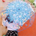 Korean Umbrella Folding Cute Korean Mini Fresh Simple Sen Series Trifold Japanese Cherry Blossom Transparent Umbrella. 