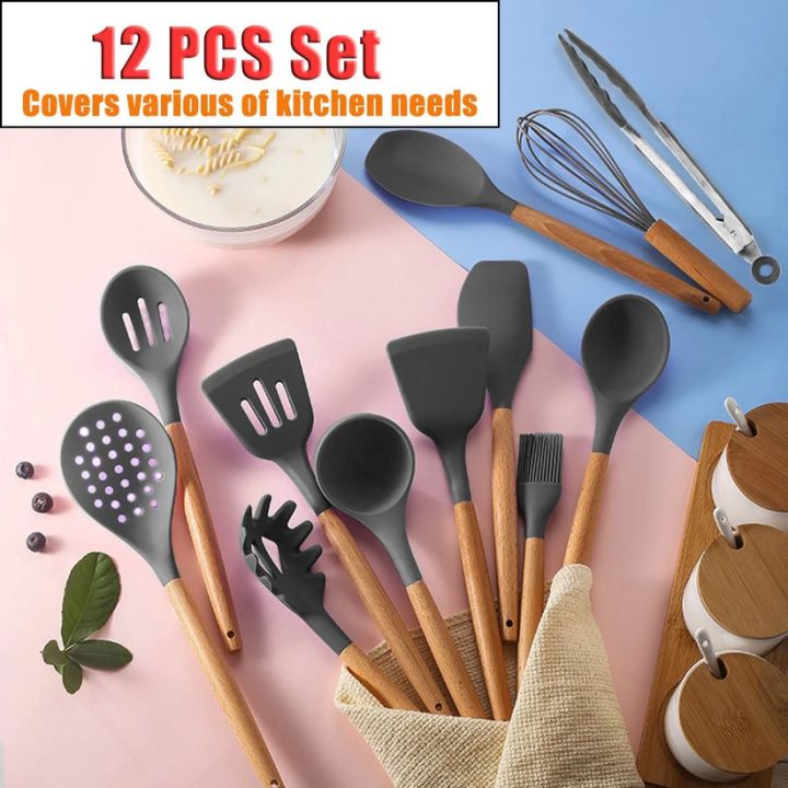 12 Pcs Silicone Cooking Utensils Kitchen Utensil Set - Heat Resistant Non-Toxic BPA Free Spatula12 Pcs Sillicone Kitchenware China Imported Non-Stick Pan Cooking Utensils Set Kitchen Measuring Spoons Utensils Tool Set with Storage Box