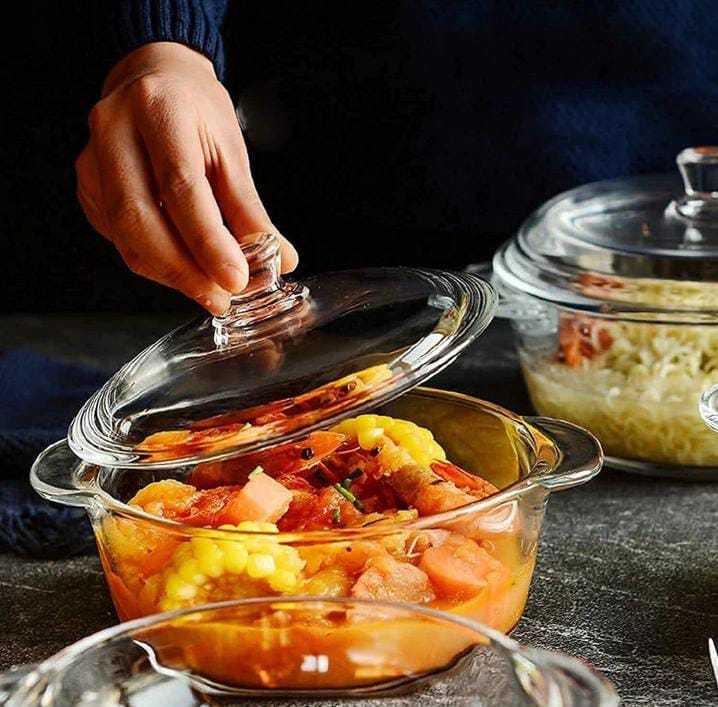 DELISOGA Glass Serving Bowl Glass Bowl with lid Serving Bowls with lid for Rice and Boiling Food 1 later Pack of 1