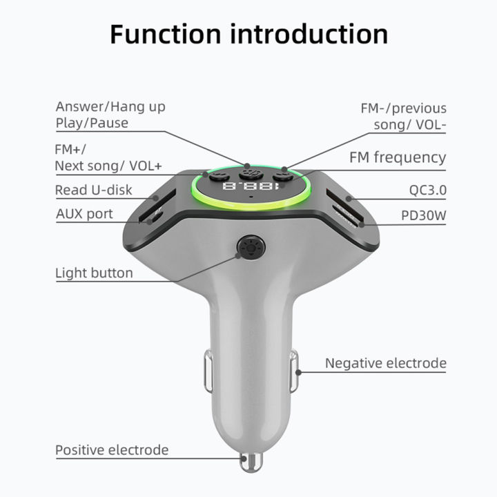 PD30W+QC3.0%20Bluetooth%205.3%20Car%20MP3%20Player%20FM%20Transmitter%20Wireless%20Handsfree%20U%20Disk%20Play%20Music%20USB%20Type-C%20Car%20Fast%20Charger%20Adapter%20-%20Image%206