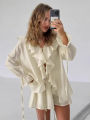 Casual Shorts Two-piece Set For Women Ruffled Loose Tie Top Simple Shorts Set OL Office Lady Summer Female Shorts Suit. 
