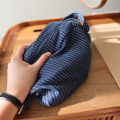 Classic striped large capacity portable cosmetic bag cotton linen fabric dark zipper skin care travel portable storage bag.