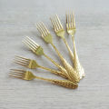 6-Piece Golden Stainless Steel Fork Set – Luxury Printed Design | Random Design. 