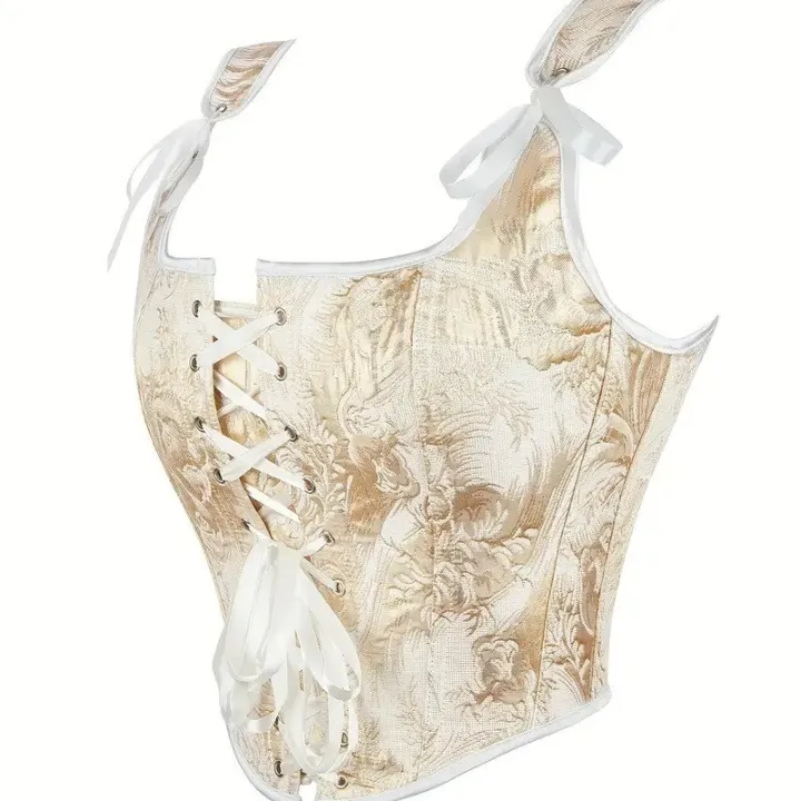 Women's%20Bow%20Tie%20Strap%20Jacquard%20Corset%20Top%20Front%20Lace%20Up%20Square%20Neck%20Cropped%20Waist%20Cincher%20Bustier%20-%20Image%206
